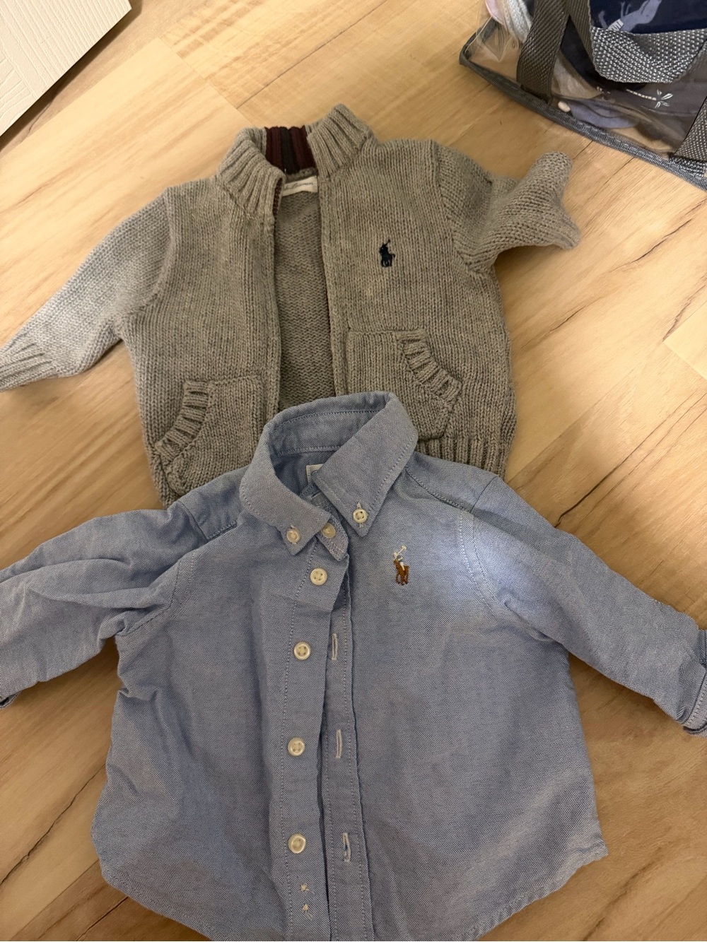 Ralph Lauren Blue Oxford Shirt with Gray Knit Zip Cardigan